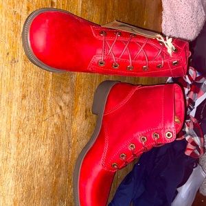 Red leather boots never worn